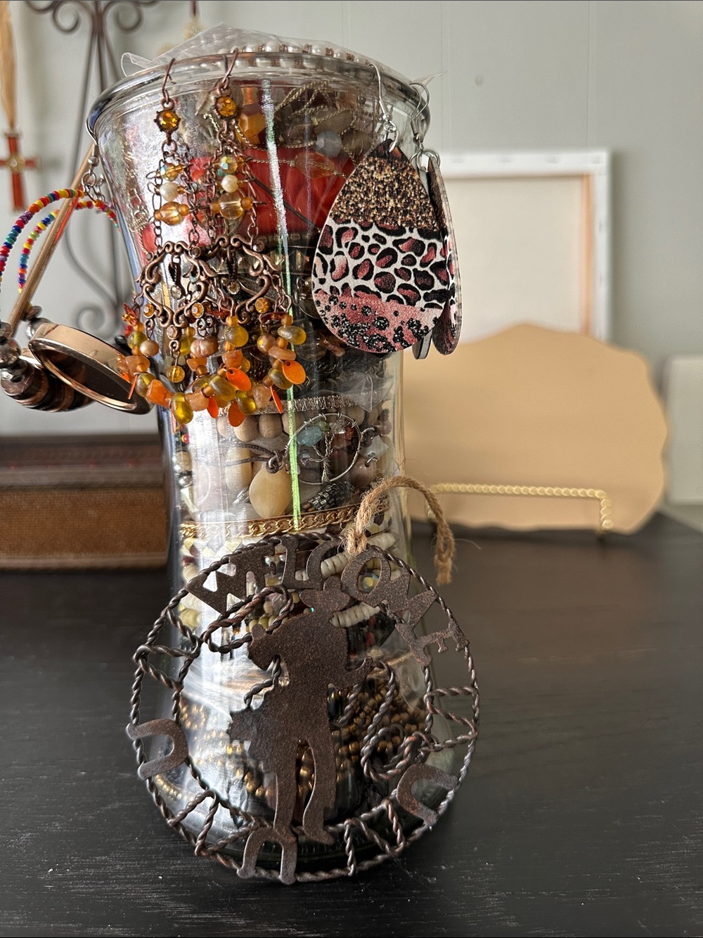 Boho Style Mystery Jewelry Jar In Shades Of Brown.